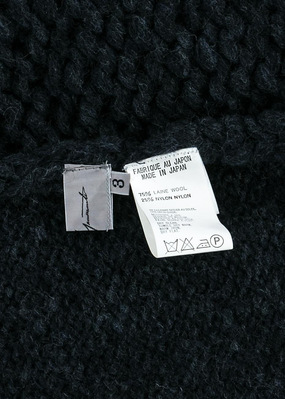 Yohji Yamamoto navy blue chunky knit cardigan with large safety pin, c. 1990s In Good Condition For Sale In London, GB