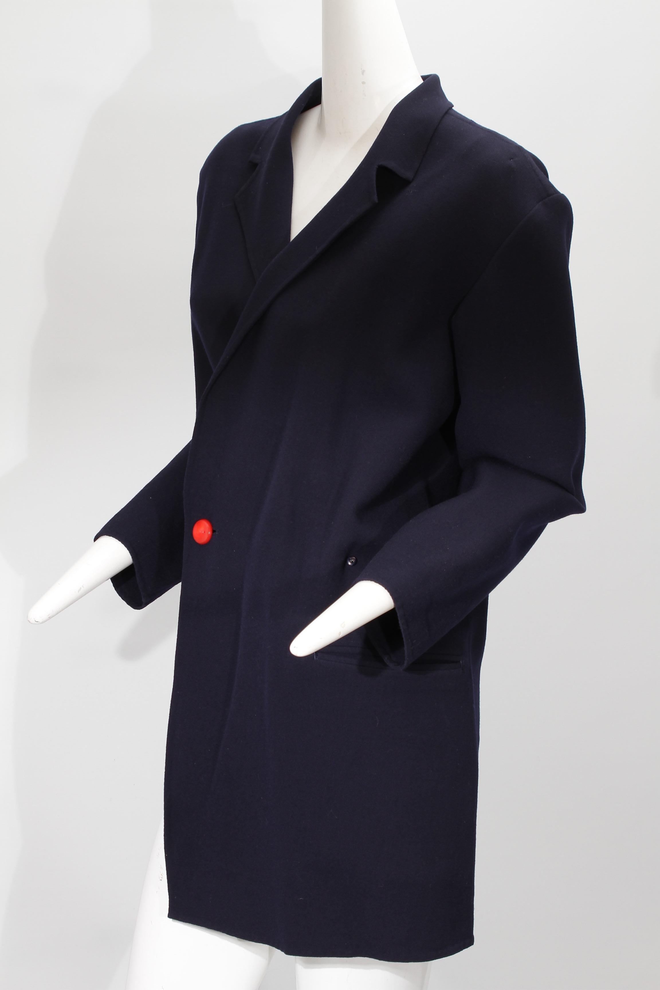 YOHJI YAMAMOTO, navy, single red button, asymmetrical, wool blazer For Sale 8