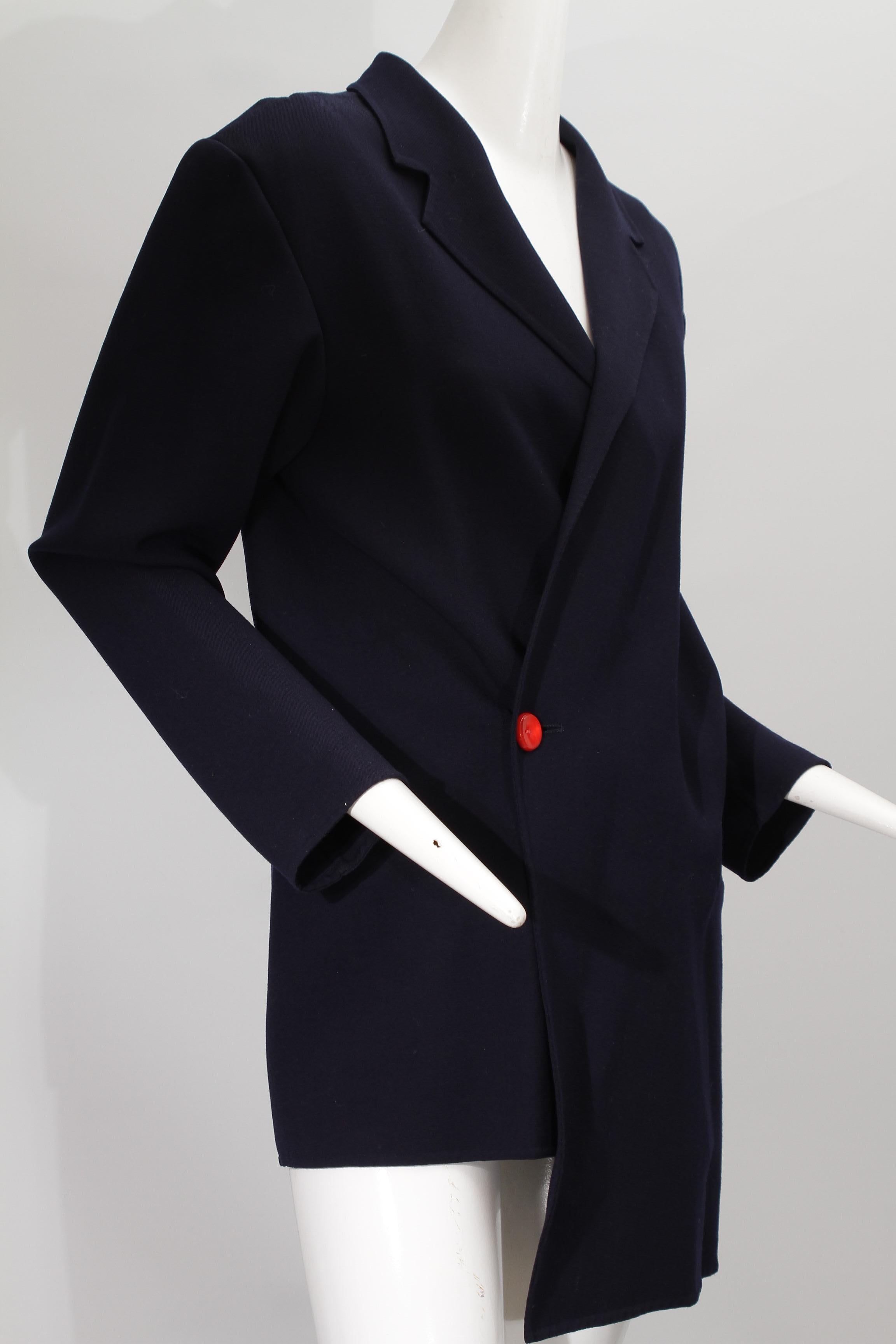 YOHJI YAMAMOTO, navy, single red button, asymmetrical, wool blazer For Sale 9