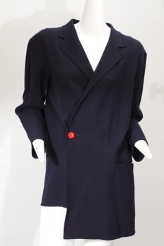YOHJI YAMAMOTO, navy, single red button, asymmetrical, wool blazer