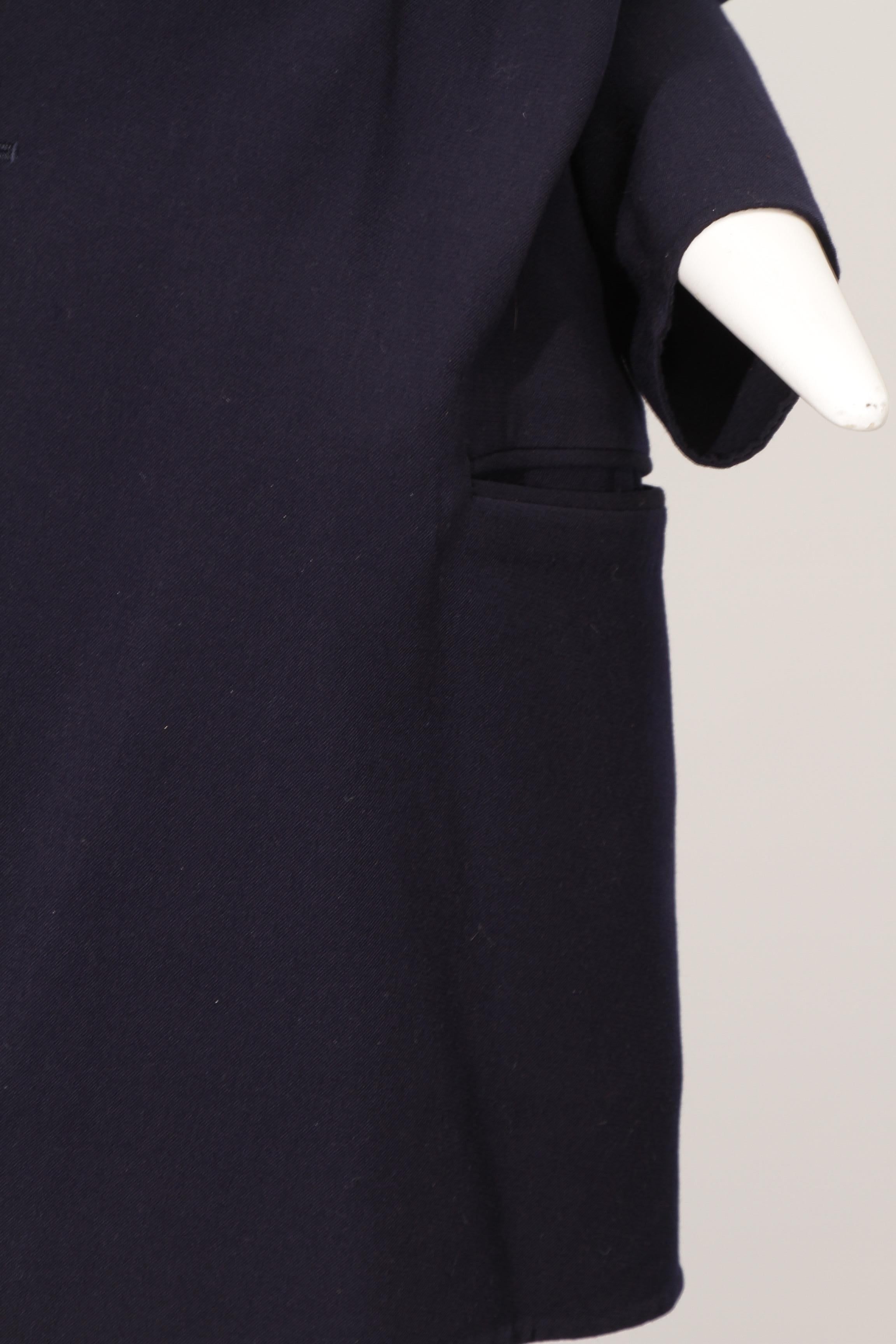 Women's or Men's YOHJI YAMAMOTO, navy, single red button, asymmetrical, wool blazer For Sale