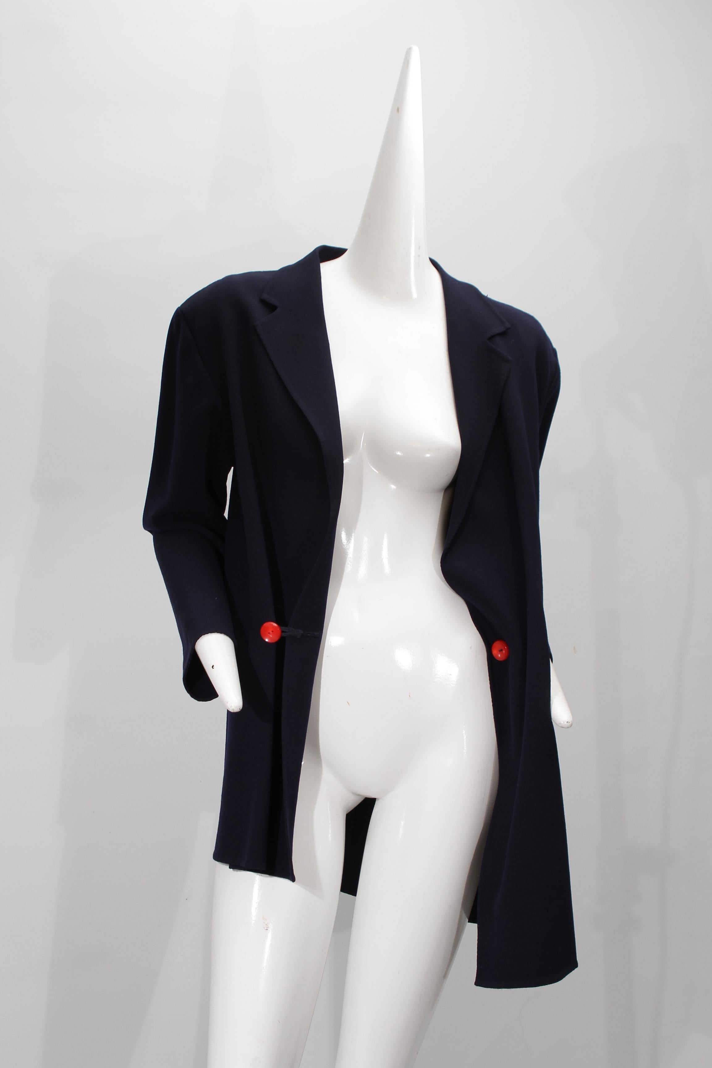 YOHJI YAMAMOTO, navy, single red button, asymmetrical, wool blazer For Sale 2