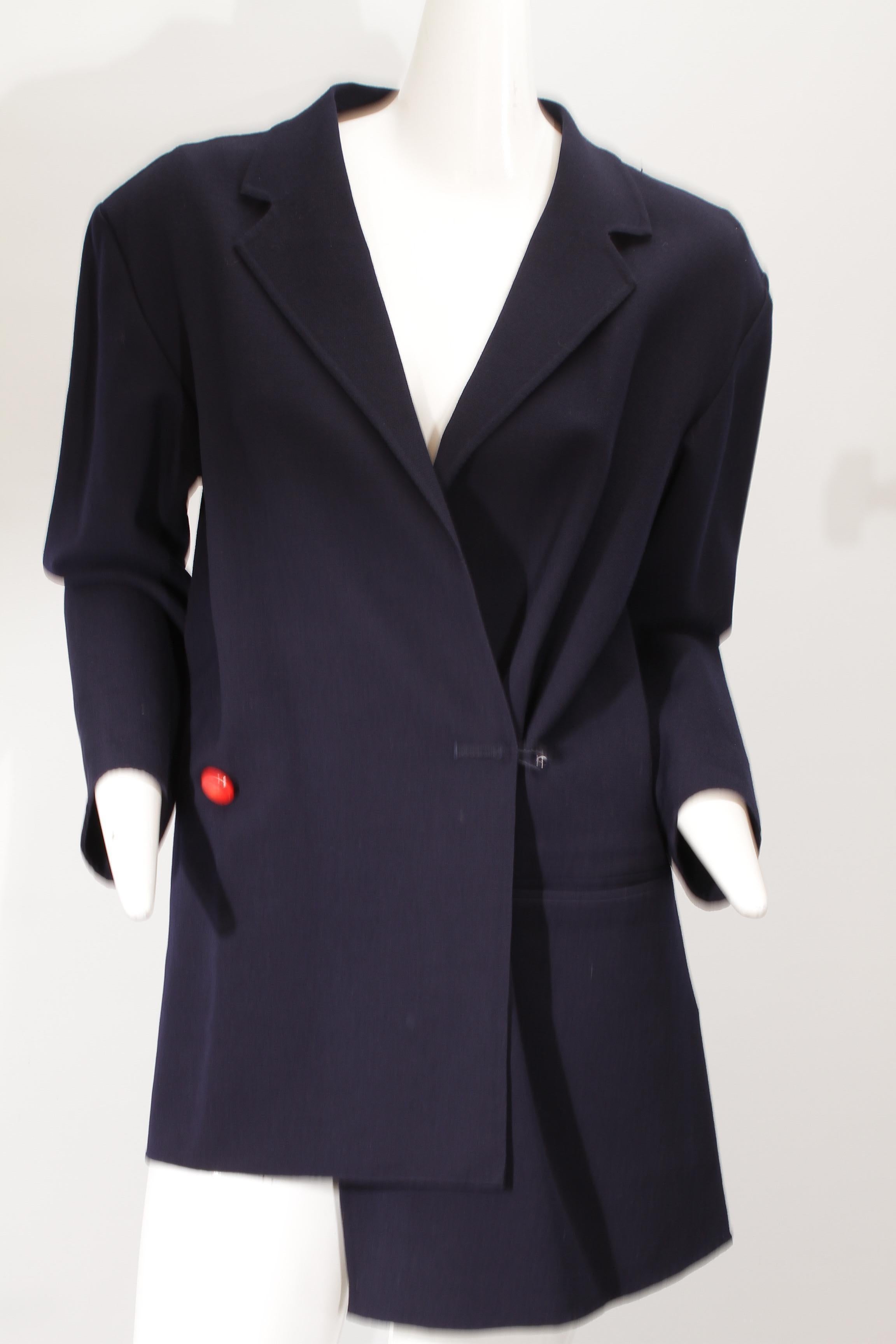 YOHJI YAMAMOTO, navy, single red button, asymmetrical, wool blazer For Sale 3
