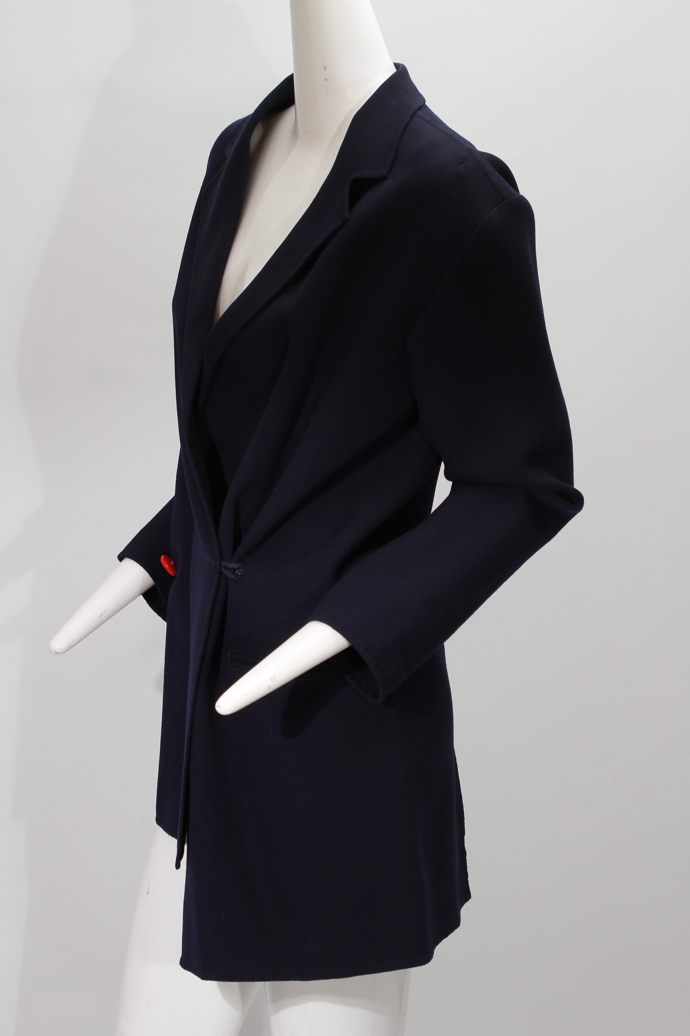 YOHJI YAMAMOTO, navy, single red button, asymmetrical, wool blazer For Sale 4