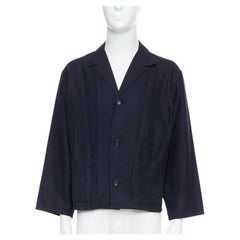 YOHJI YAMAMOTO navy soft fabric stripe lightweight cropped blazer S