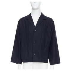YOHJI YAMAMOTO navy soft fabric stripe lightweight cropped blazer S