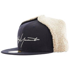 YOHJI YAMAMOTO NEW ERA logo brodé faux shearling aviator cap 7 1/4