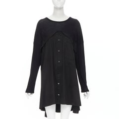 YOHJI YAMAMOTO NOIR black cotton foldover shirt faux layered top dress JP1 S