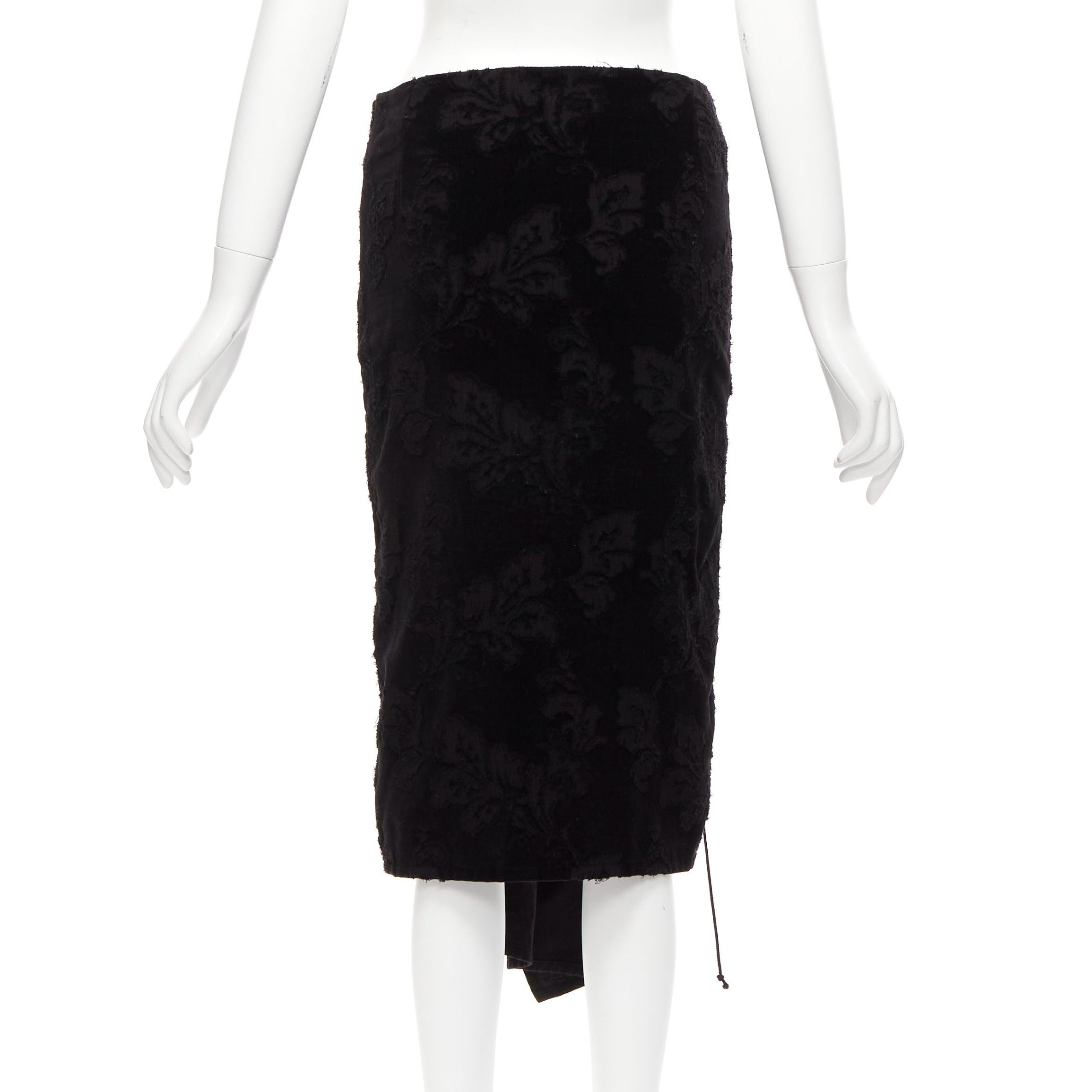 Women's YOHJI YAMAMOTO NOIR black cotton velvet floral jacquard lace up skirt JP1 S For Sale