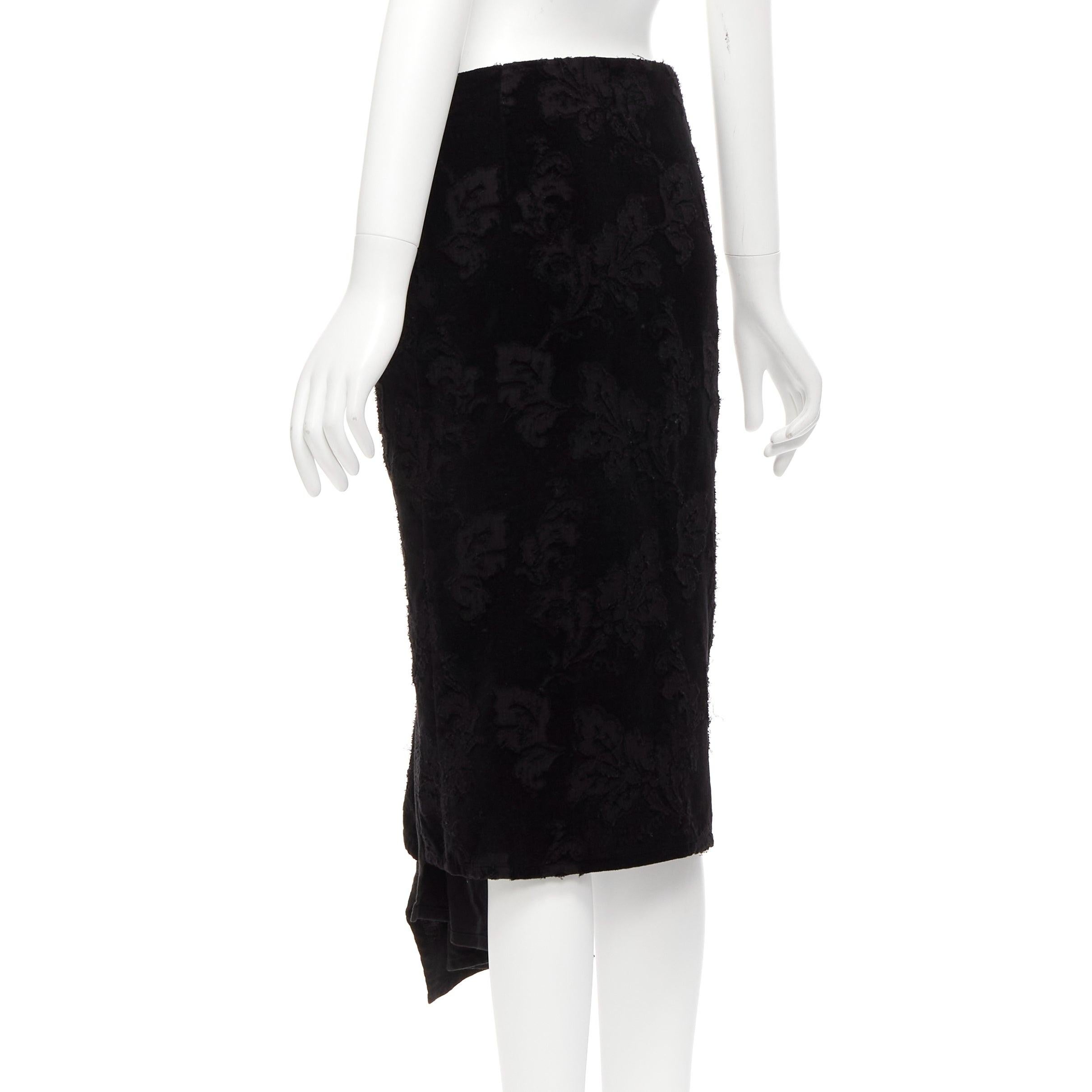 YOHJI YAMAMOTO NOIR black cotton velvet floral jacquard lace up skirt JP1 S For Sale 1