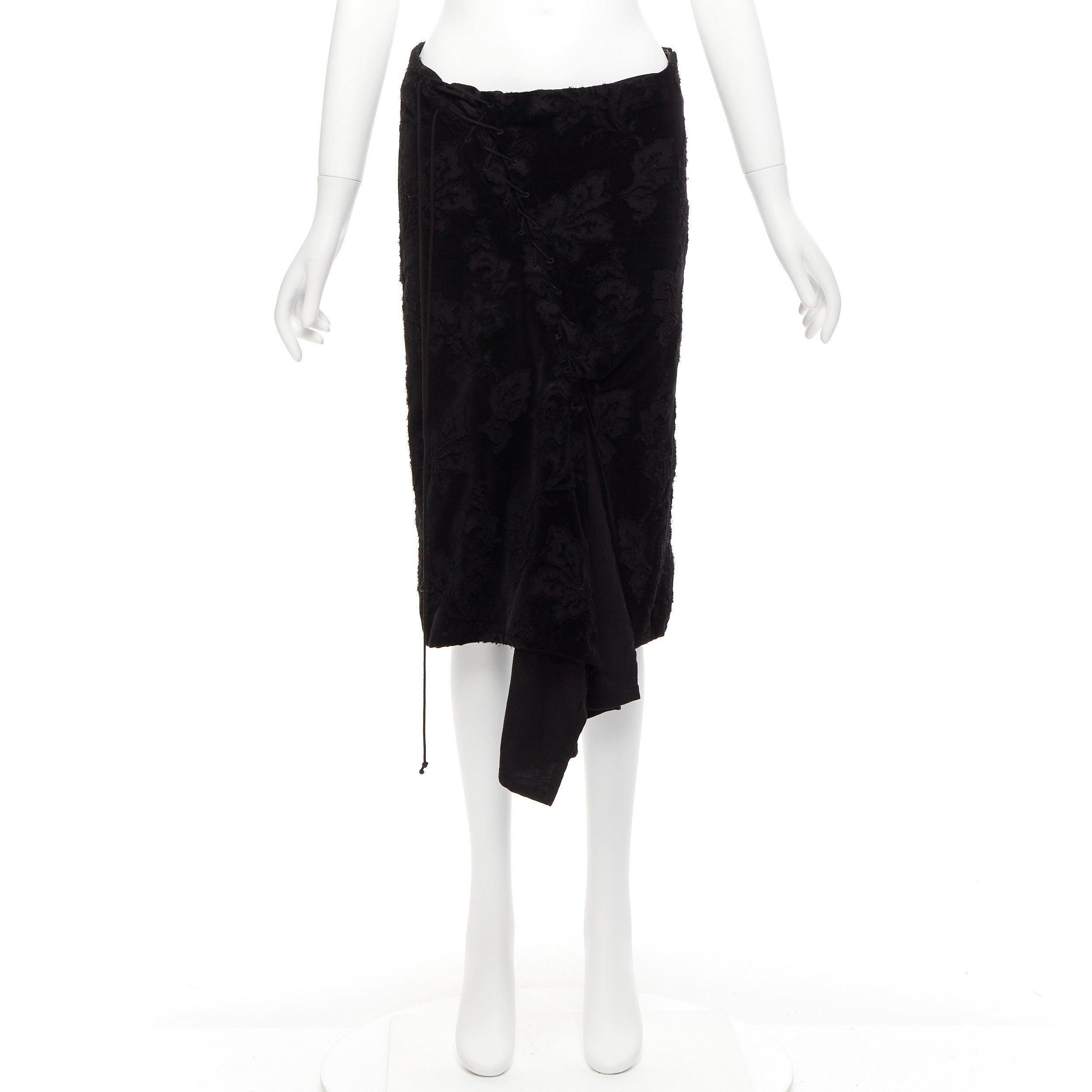 YOHJI YAMAMOTO NOIR black cotton velvet floral jacquard lace up skirt JP1 S For Sale 4