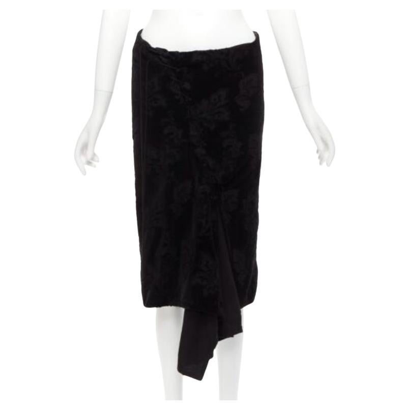 YOHJI YAMAMOTO NOIR black cotton velvet floral jacquard lace up skirt JP1 S For Sale