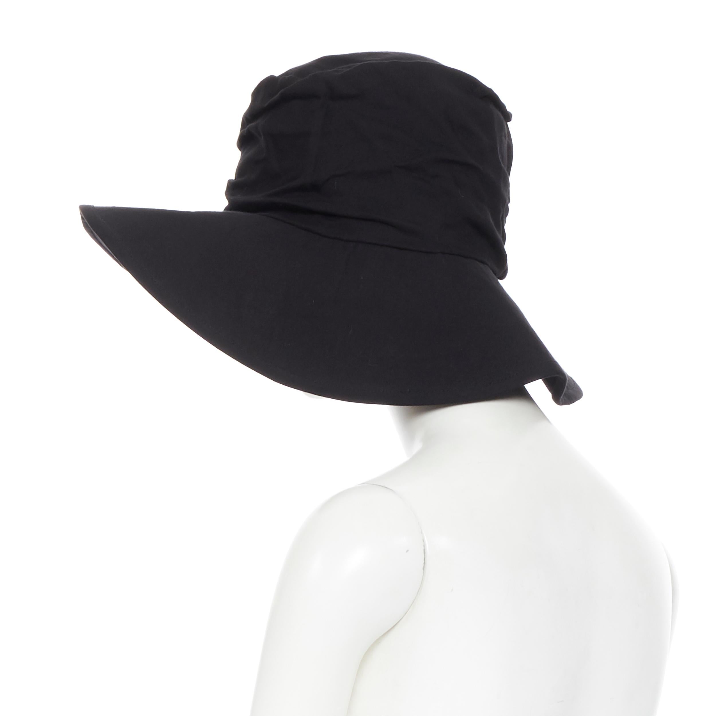 Black YOHJI YAMAMOTO NOIR black tencil wide brim pleated fedora hat