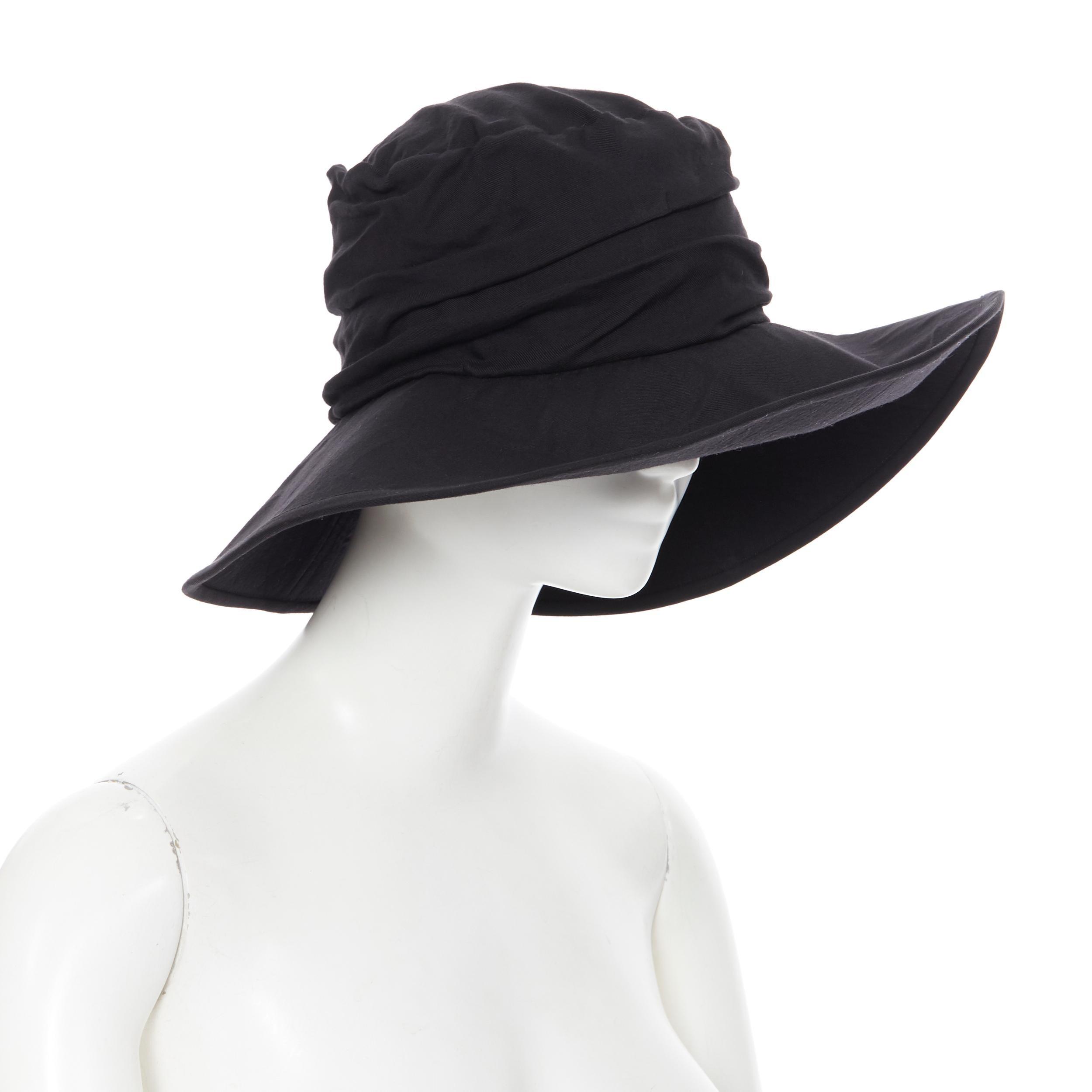 YOHJI YAMAMOTO NOIR black tencil wide brim pleated fedora hat In Good Condition In Hong Kong, NT