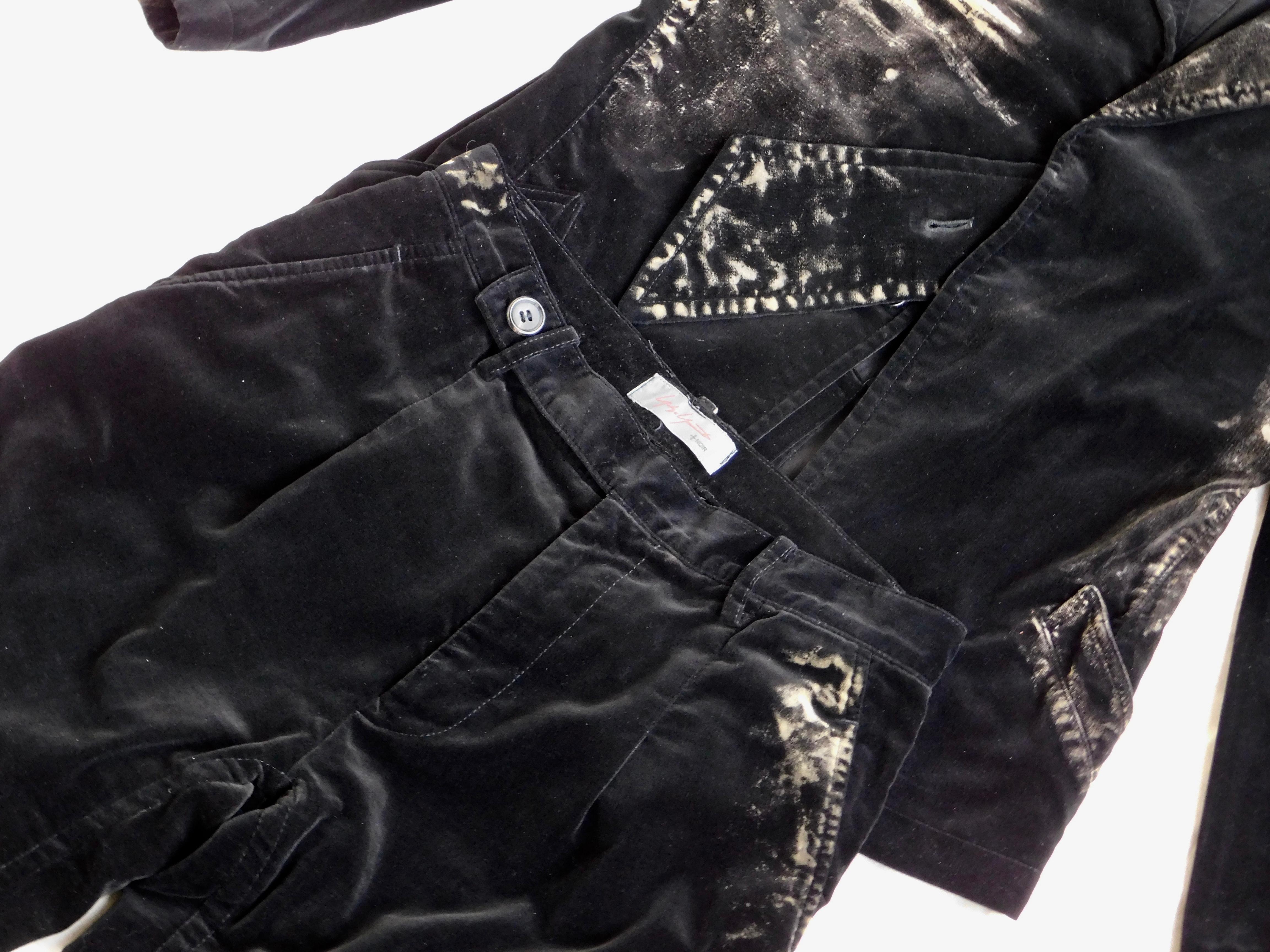 Yohji Yamamoto + Noir Bleached Cotton Velvet Two Piece Pants Suit For Sale 5