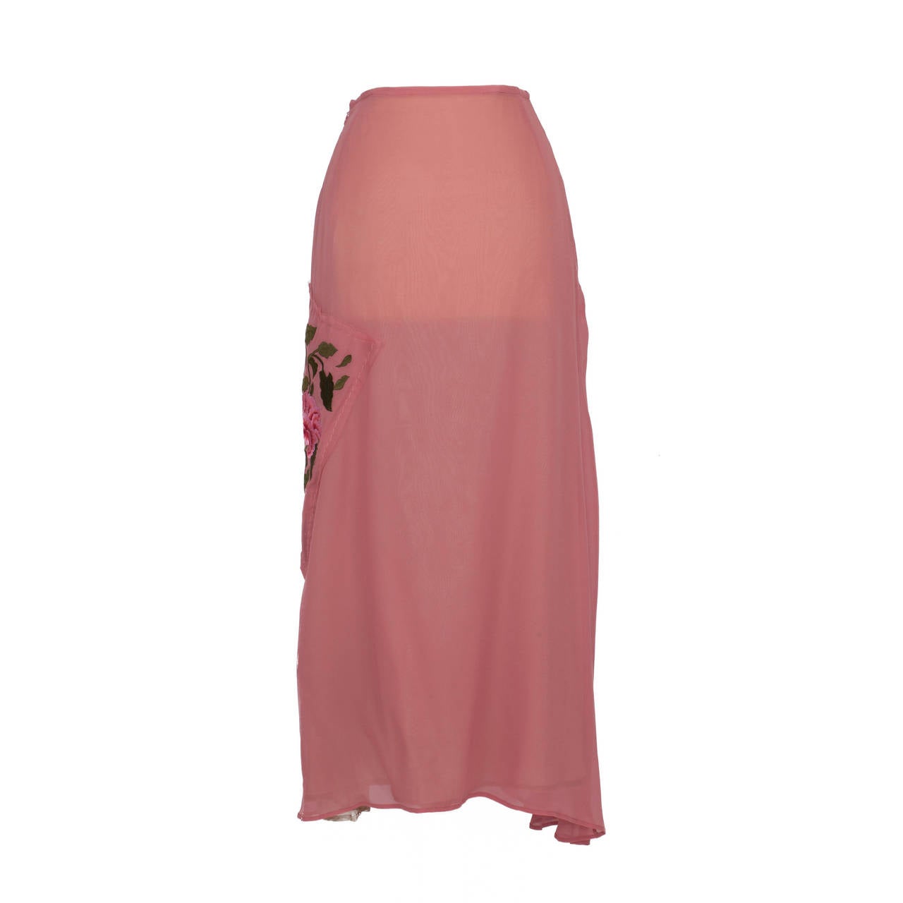 Yohji Yamamoto + Noir Pink Bright Flower Embroidery Skirt  In Good Condition In Berlin, DE