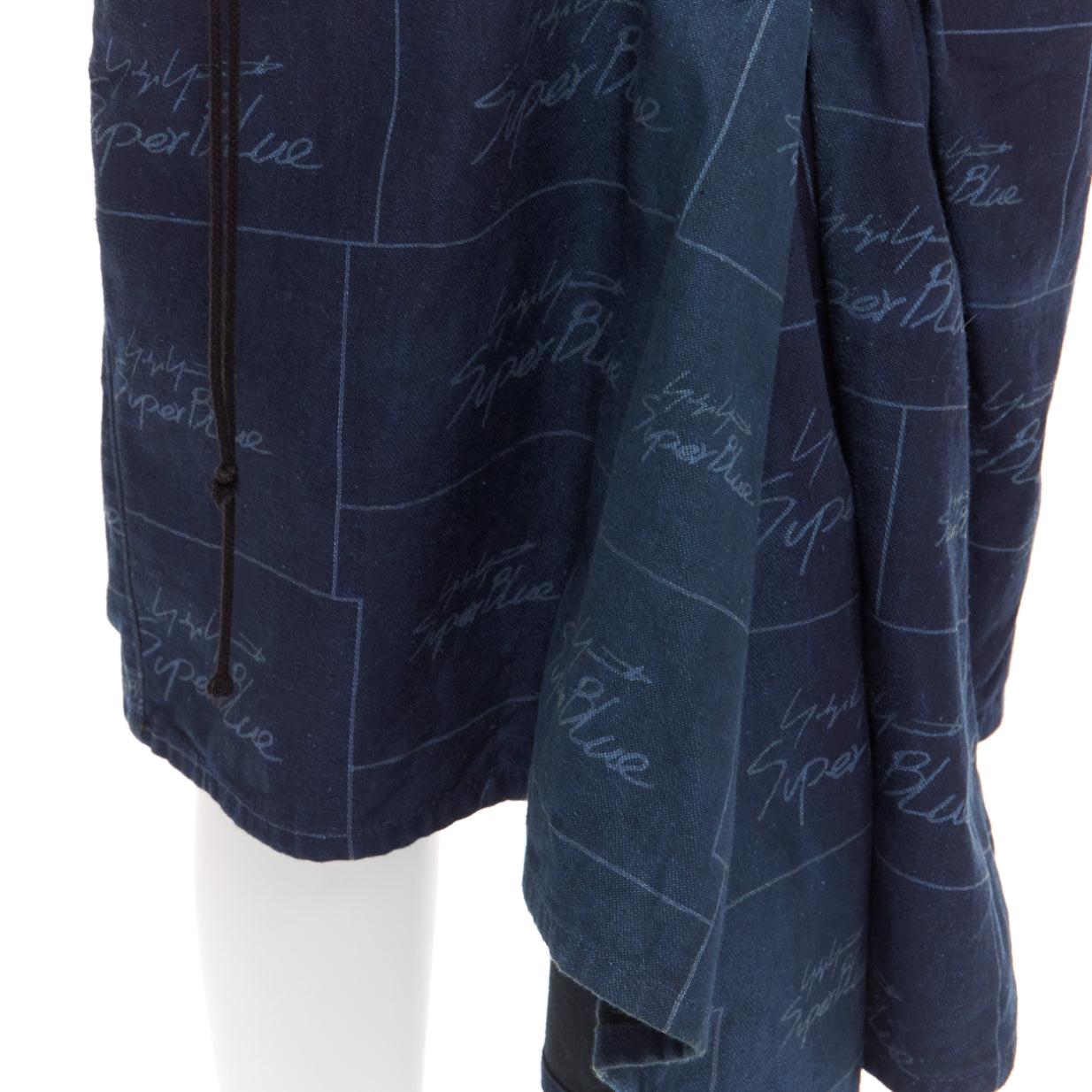 YOHJI YAMAMOTO Noir Superblue blue cotton logo print laced up skirt JP1 S For Sale 2