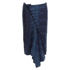 YOHJI YAMAMOTO Noir Superblue blue cotton logo print laced up skirt JP1 S