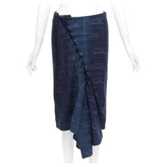 Yohji Yamamoto Noir Gonna allacciata in cotone blu superblue con stampa logo JP1 S
