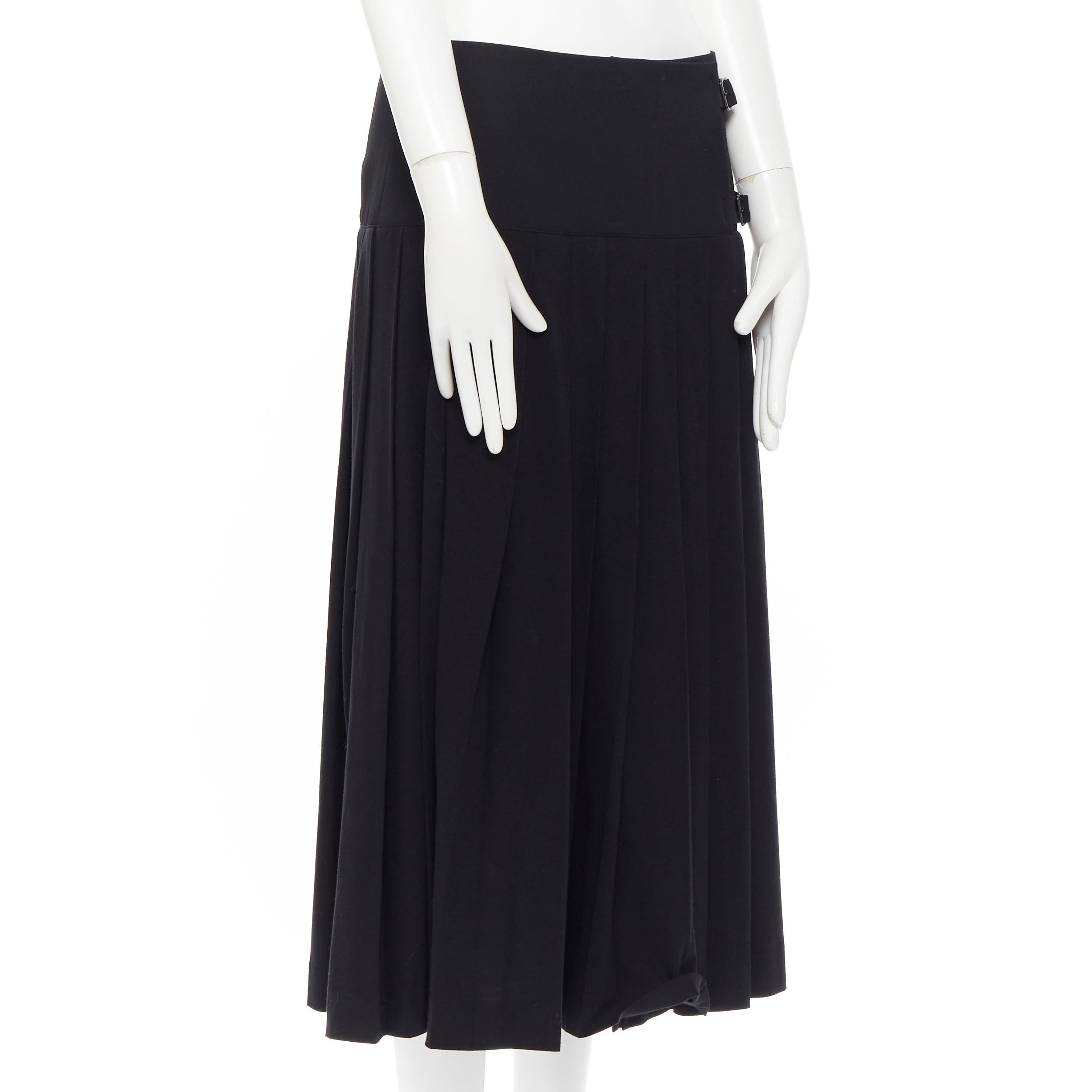 black wool pleated midi skirt