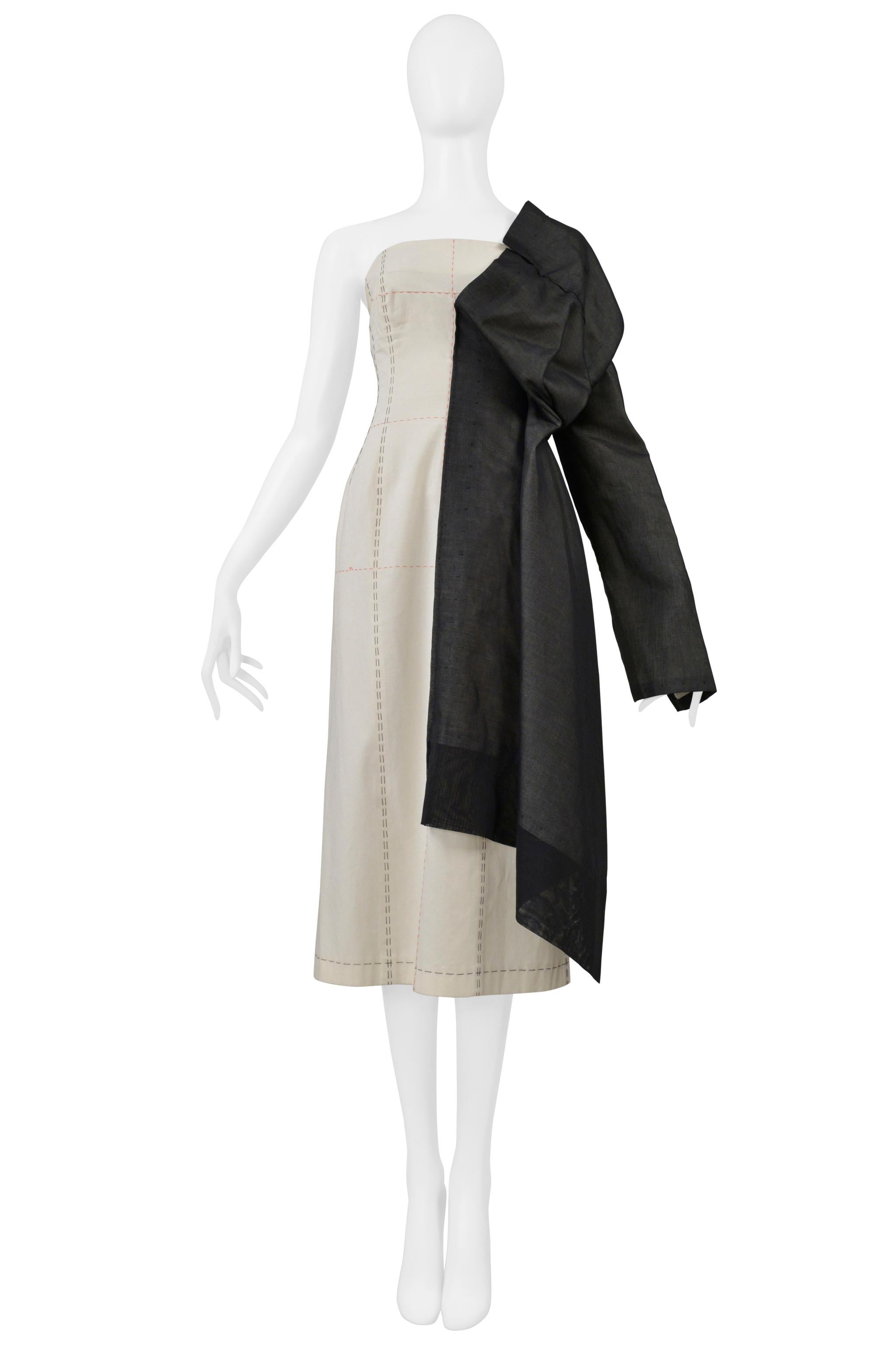 Yohji Yamamoto Off-White Dressmakers Kleid mit halber schwarzer Jacke 2000 (Schwarz) im Angebot