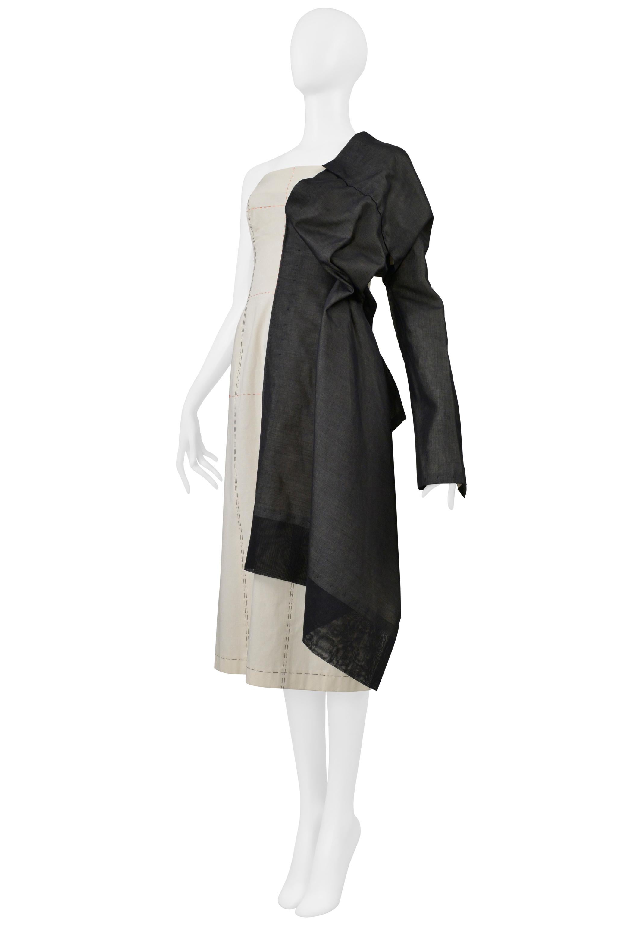 Yohji Yamamoto Off-White Dressmakers Kleid mit halber schwarzer Jacke 2000 Damen im Angebot