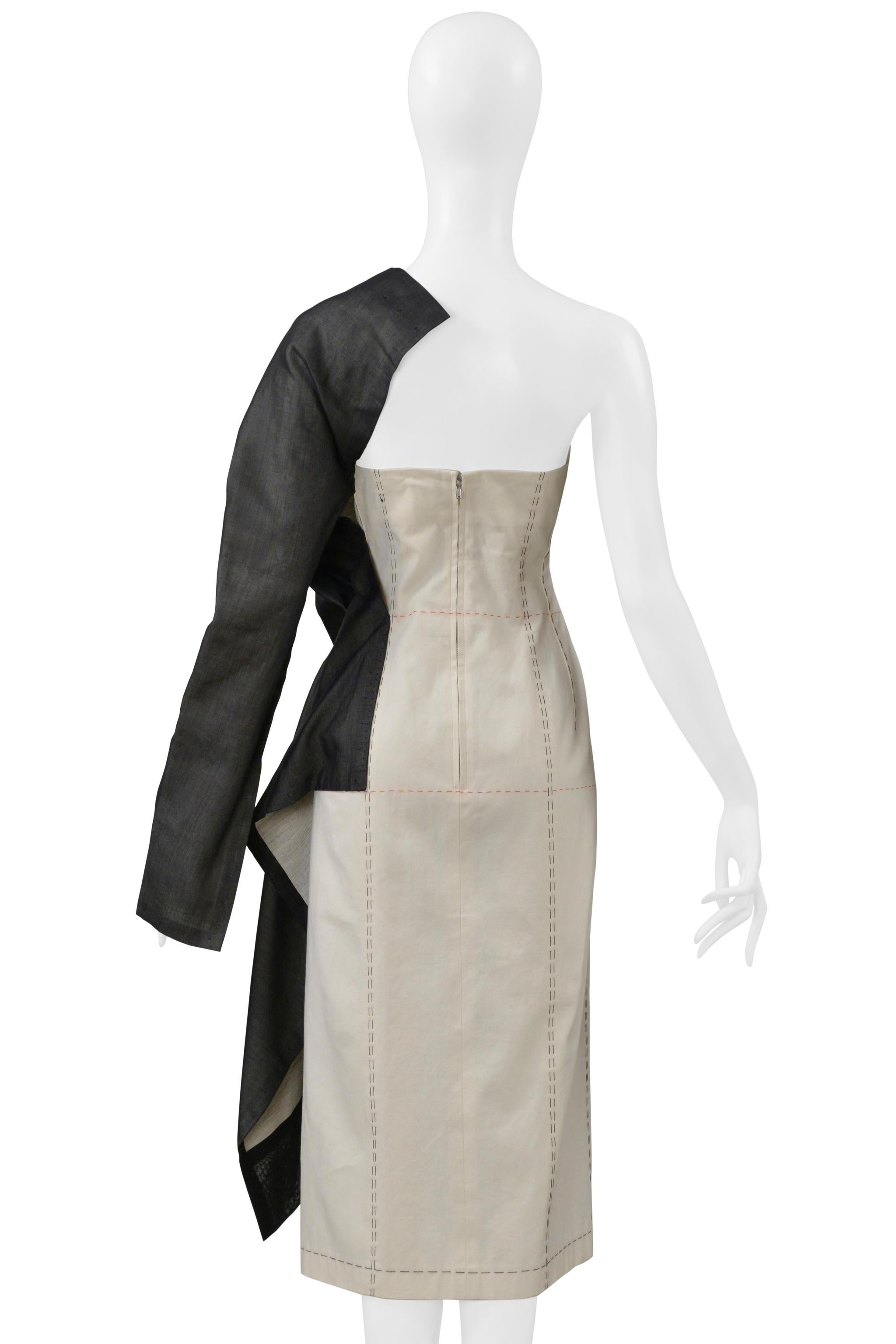 Yohji Yamamoto Off-White Dressmakers Kleid mit halber schwarzer Jacke 2000 im Angebot 3