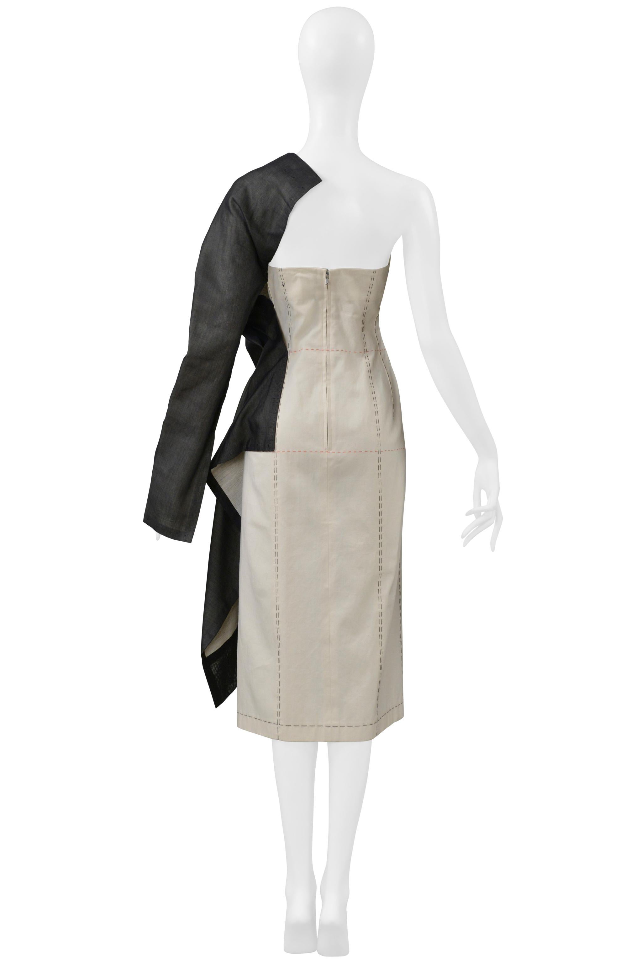 Yohji Yamamoto Off-White Dressmakers Kleid mit halber schwarzer Jacke 2000 im Angebot 4