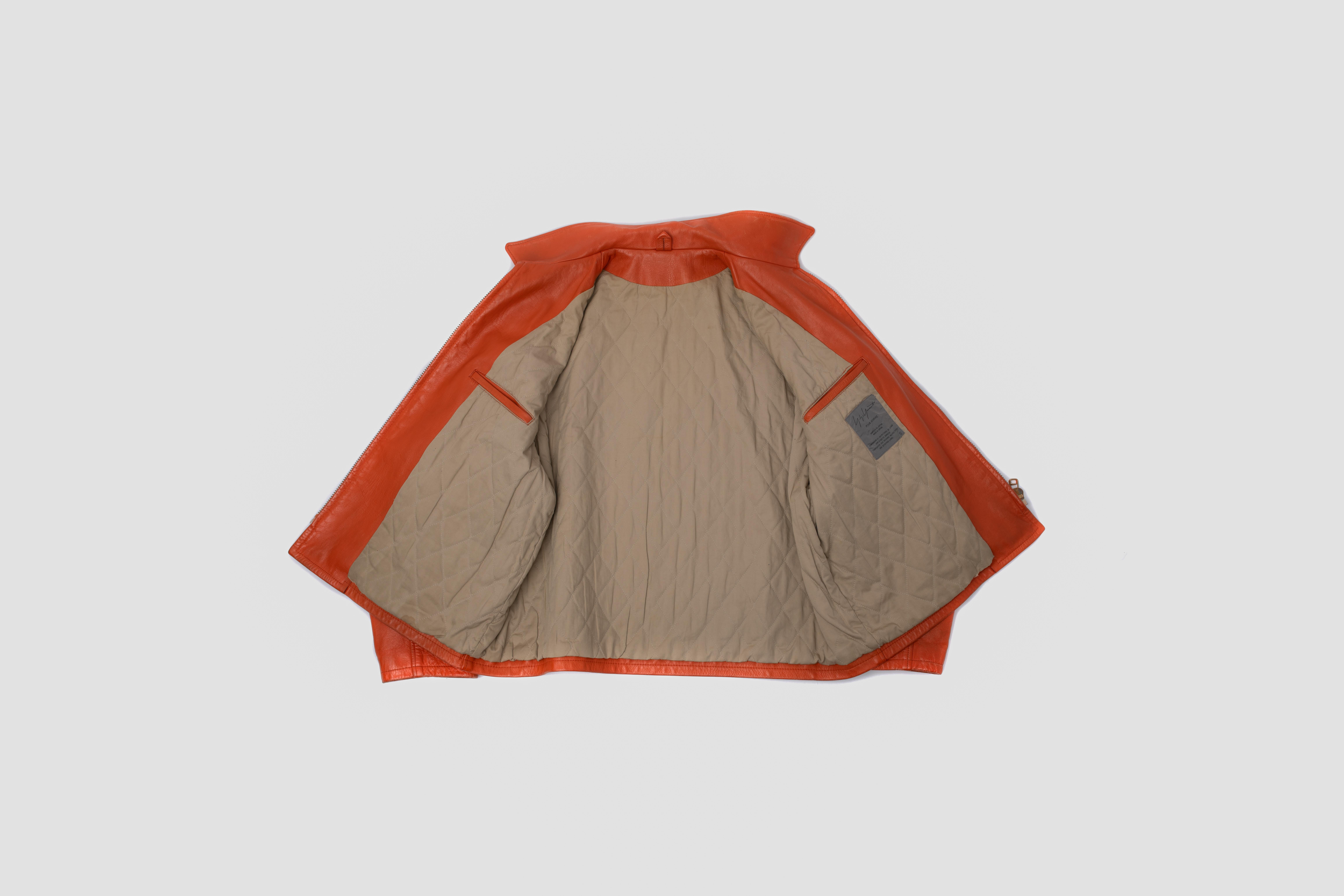 Hand-Crafted Yohji Yamamoto Orange Leather Jacket 1991 AW '6・1 THE MEN' For Sale