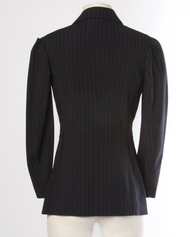 Black Yohji Yamamoto Pin Stripe Double Breasted Blazer Jacket XS For Sale