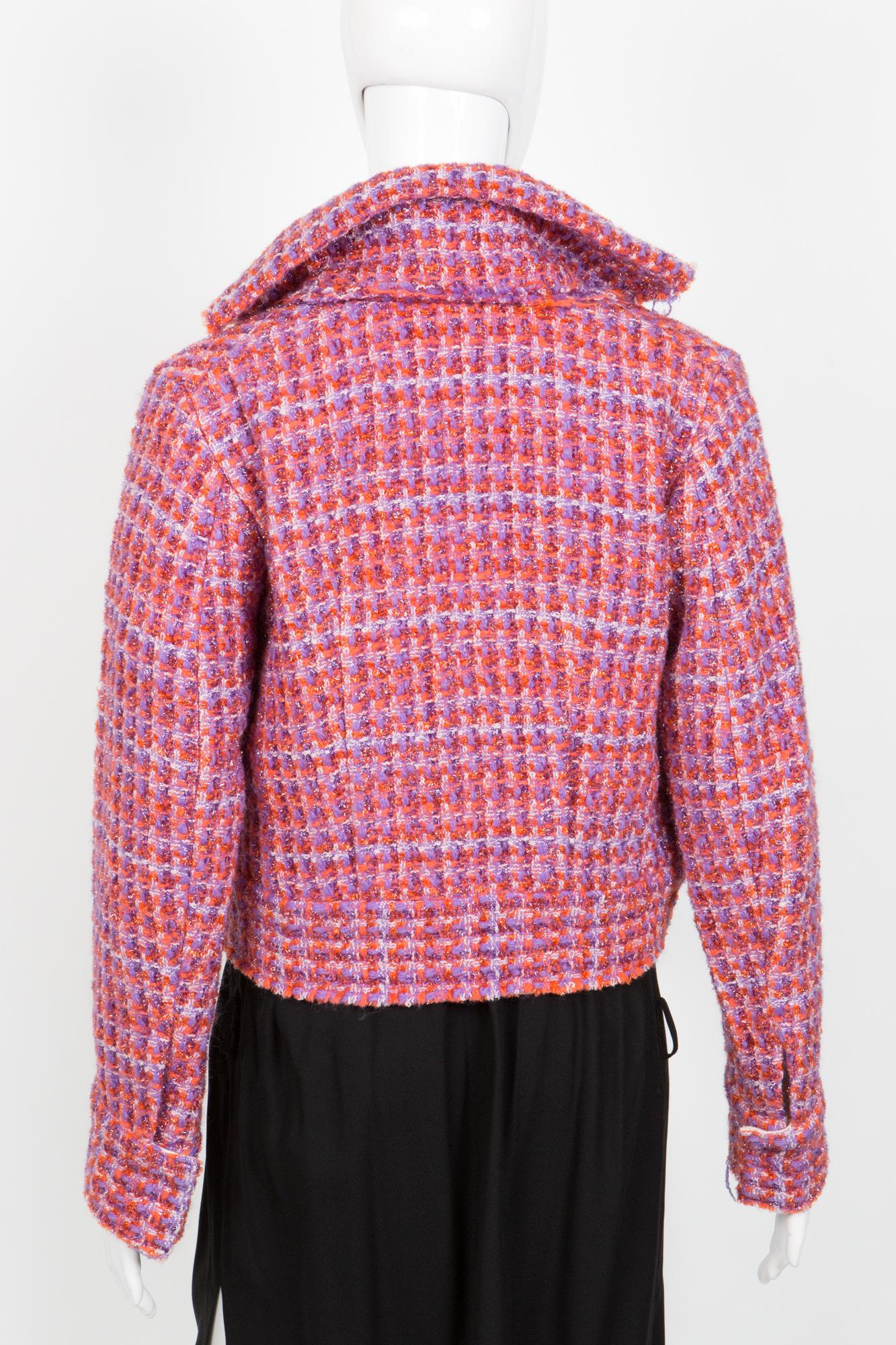 Yohji Yamamoto Pink Boucle Wool Check Jacket In Excellent Condition In Paris, FR