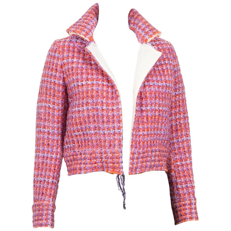 Yohji Yamamoto Pink Boucle Wool Check Jacket For Sale at 1stDibs