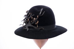 Yohji Yamamoto Pour Homme Black Wool Felt Appliquéd Leather Fedora, ca. 1990's