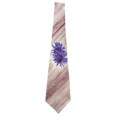 Vintage Yohji Yamamoto Pour Homme Charivari Silk Printed Floral Striped Tie, ca. 1980's