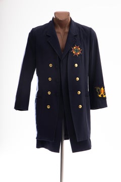 Yohji Yamamoto Pour Homme Cotton Wool Navy Coat Embroidered Patches, Fall 2012