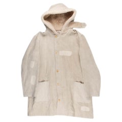 Yohji Yamamoto Pour Homme Heavy Painter Linen Fur Parka Zip Hooded Coat Sz 3(XL)