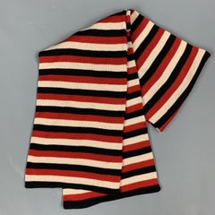 YOHJI YAMAMOTO POUR HOMME Red Beige & Black Striped Wool Scarf
