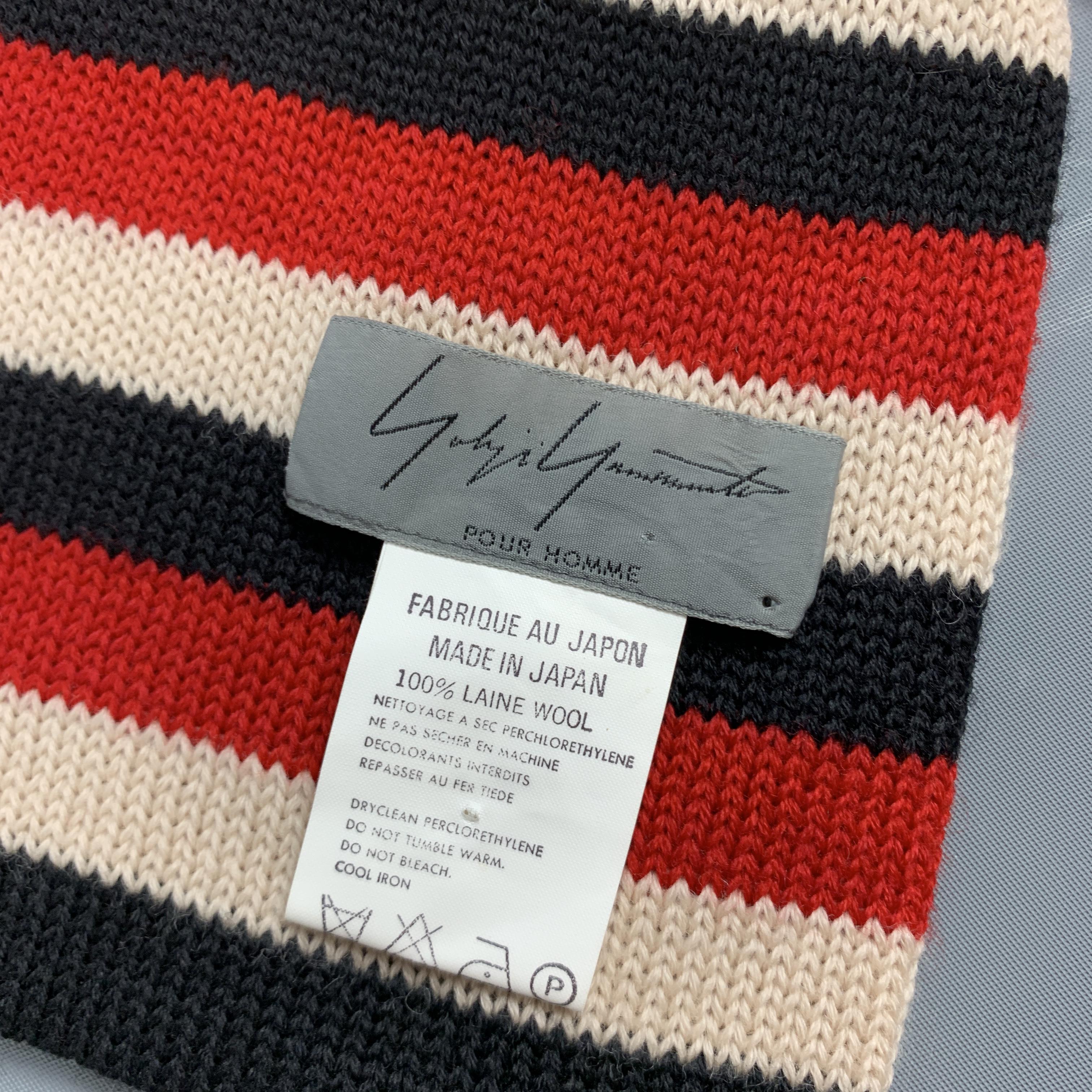 Brown YOHJI YAMAMOTO POUR HOMME Red Beige & Black Striped Wool Scarf