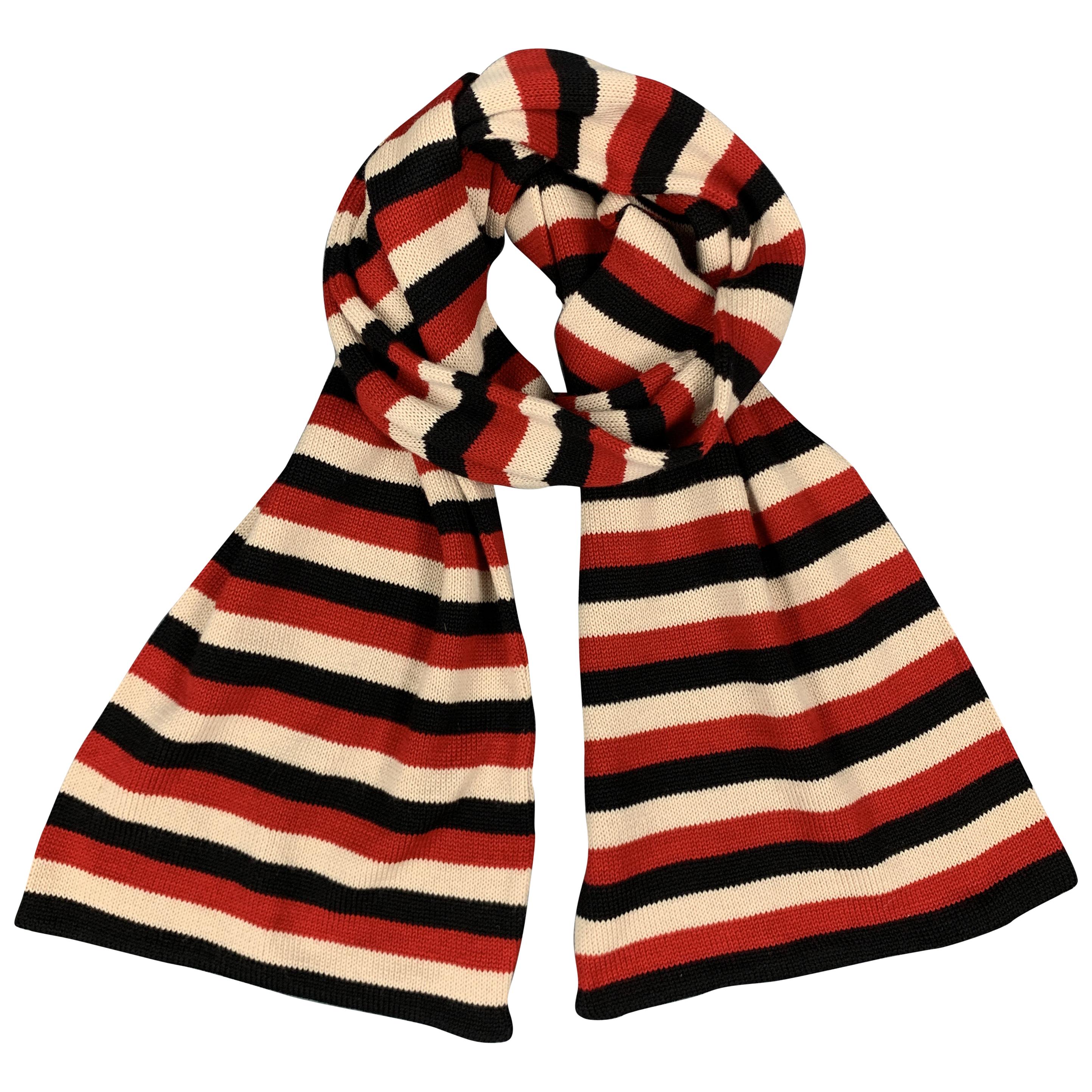 YOHJI YAMAMOTO POUR HOMME Red Beige & Black Striped Wool Scarf