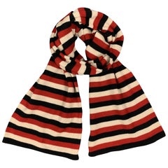 YOHJI YAMAMOTO POUR HOMME Red Beige & Black Striped Wool Scarf