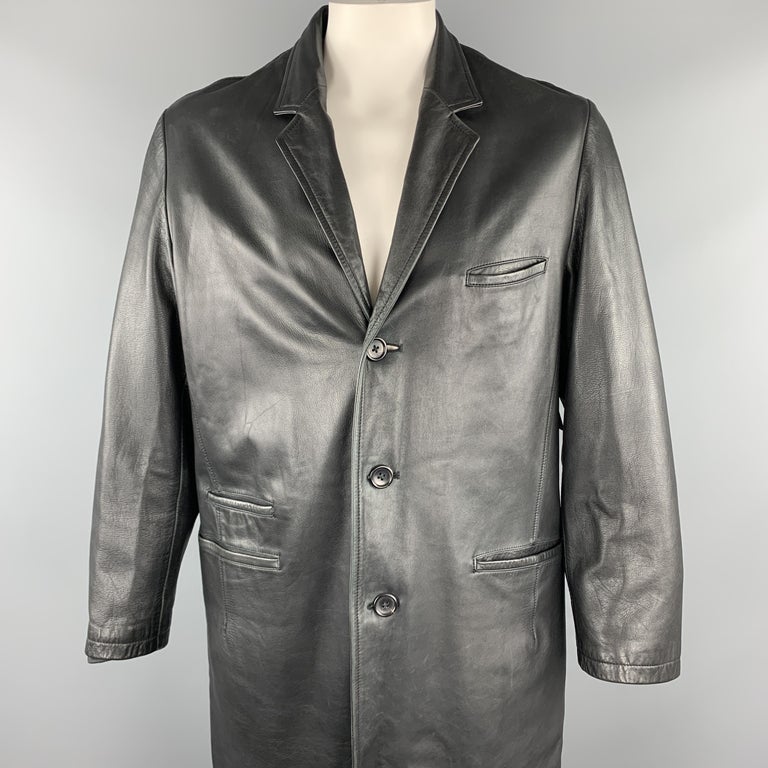 YOHJI YAMAMOTO POUR HOMME Size M Black Solid Leather Notch Lapel Coat ...