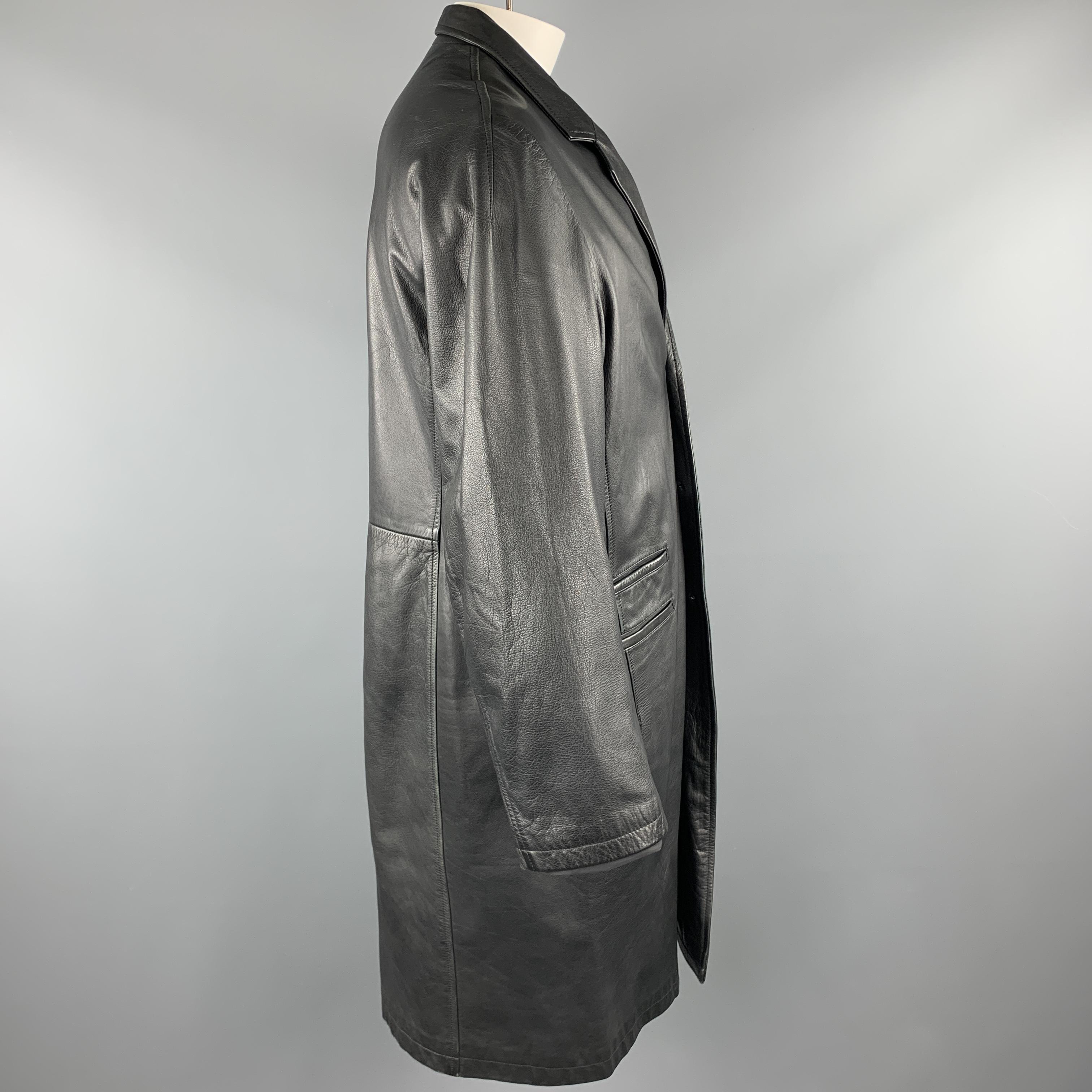 YOHJI YAMAMOTO POUR HOMME Size M Black Solid Leather Notch Lapel Coat In Good Condition In San Francisco, CA