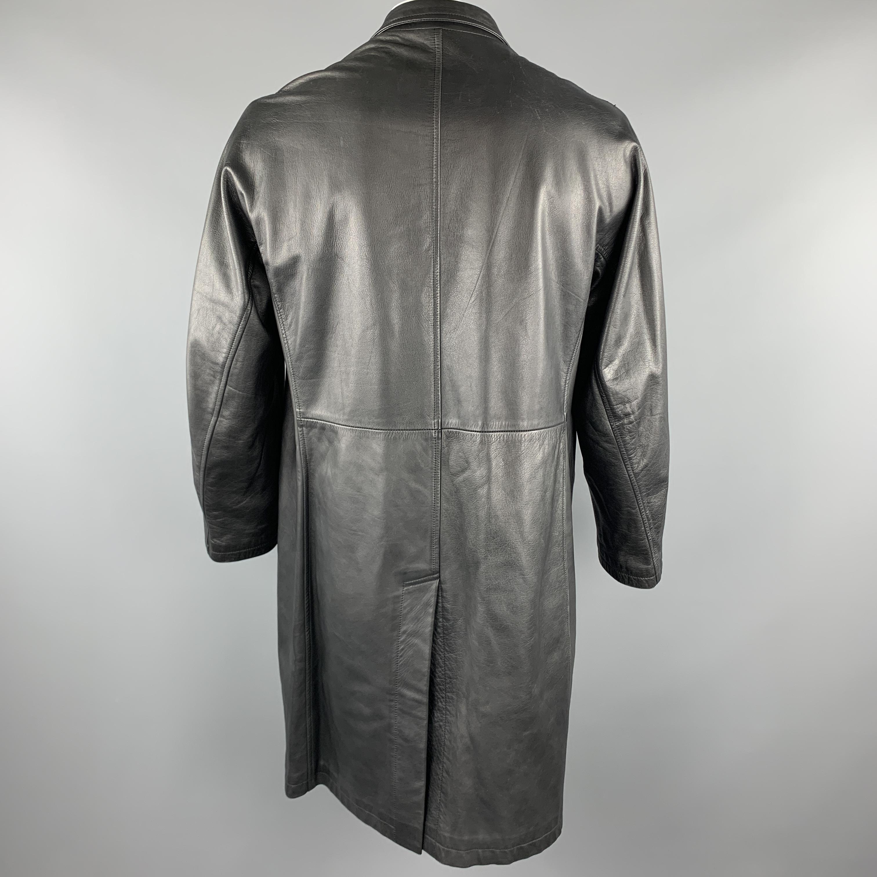 Men's YOHJI YAMAMOTO POUR HOMME Size M Black Solid Leather Notch Lapel Coat
