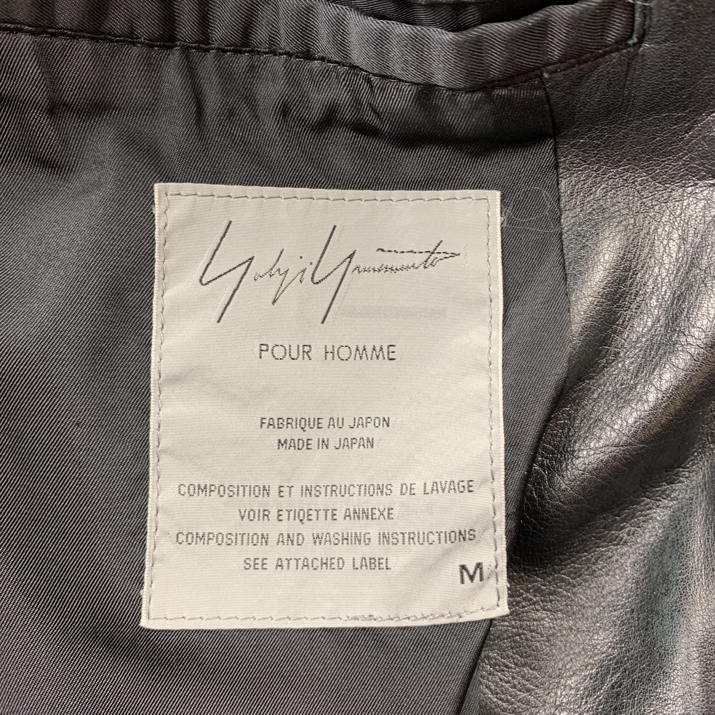 YOHJI YAMAMOTO POUR HOMME Size M Black Solid Leather Notch Lapel Coat 1