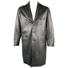 YOHJI YAMAMOTO POUR HOMME - Manteau en cuir massif noir à revers clouté, taille M