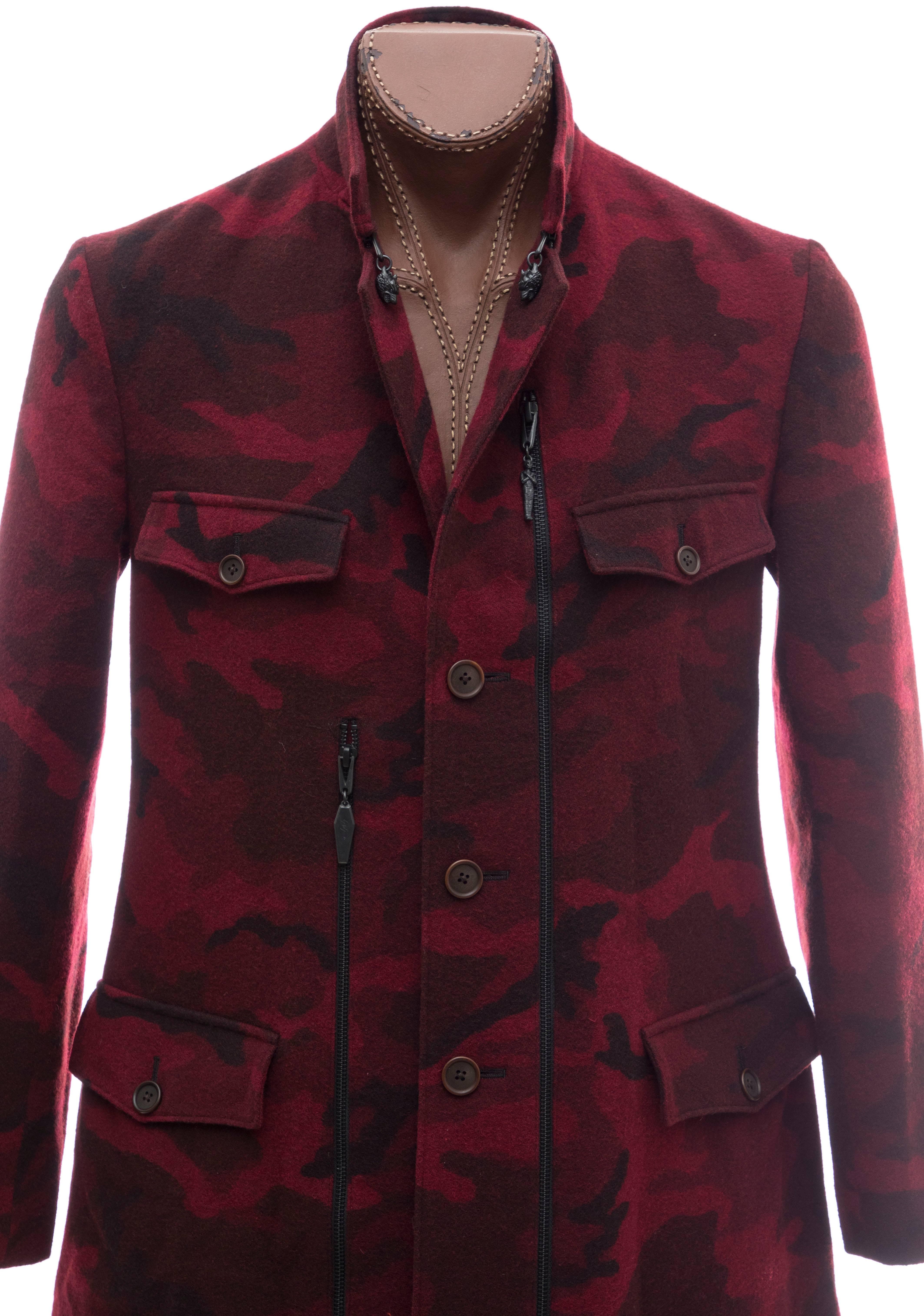 Yohji Yamamoto Pour Homme Wool Camouflage Chesterfield Coat, Fall 2014 In Excellent Condition For Sale In Cincinnati, OH