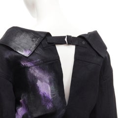 YOHJI YAMAMOTO purple paint black denim off shoulder cropped jacket JP3 L