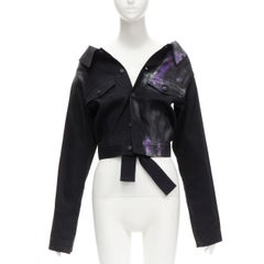 YOHJI YAMAMOTO purple paint black denim off shoulder cropped jacket JP3 L