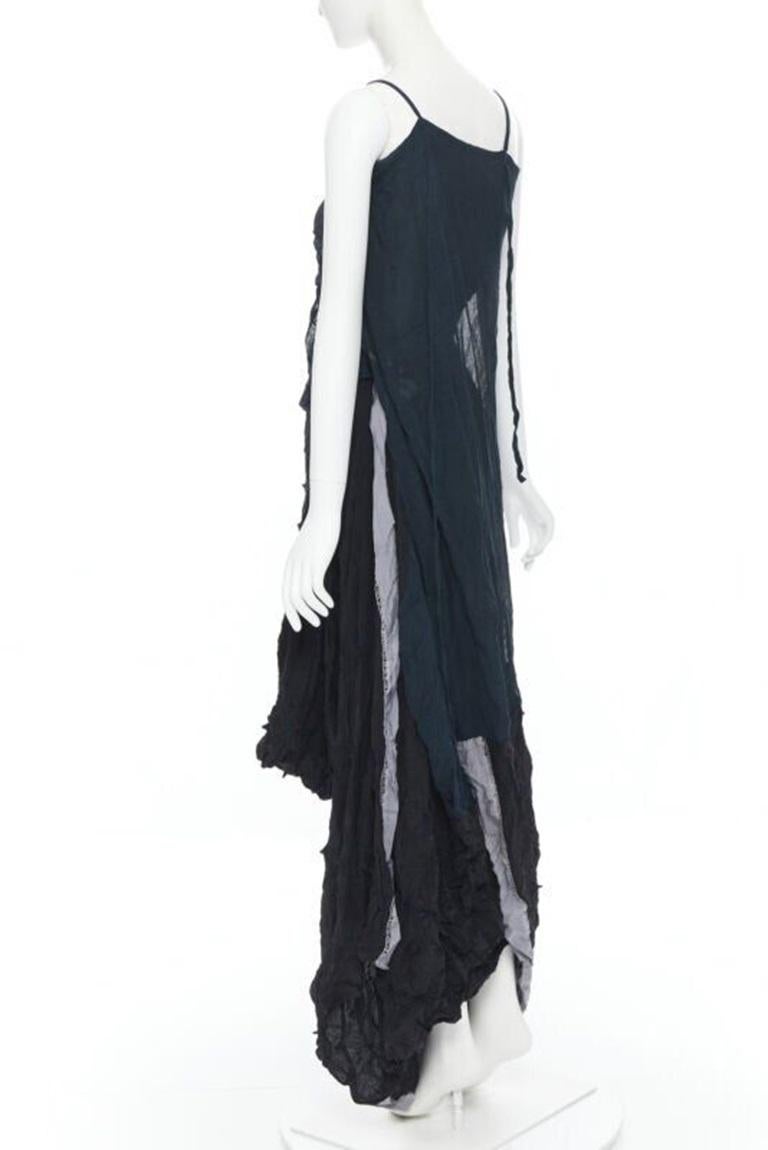 Black YOHJI YAMAMOTO rare 1995 shibori dyed green black deconstructed dress S For Sale