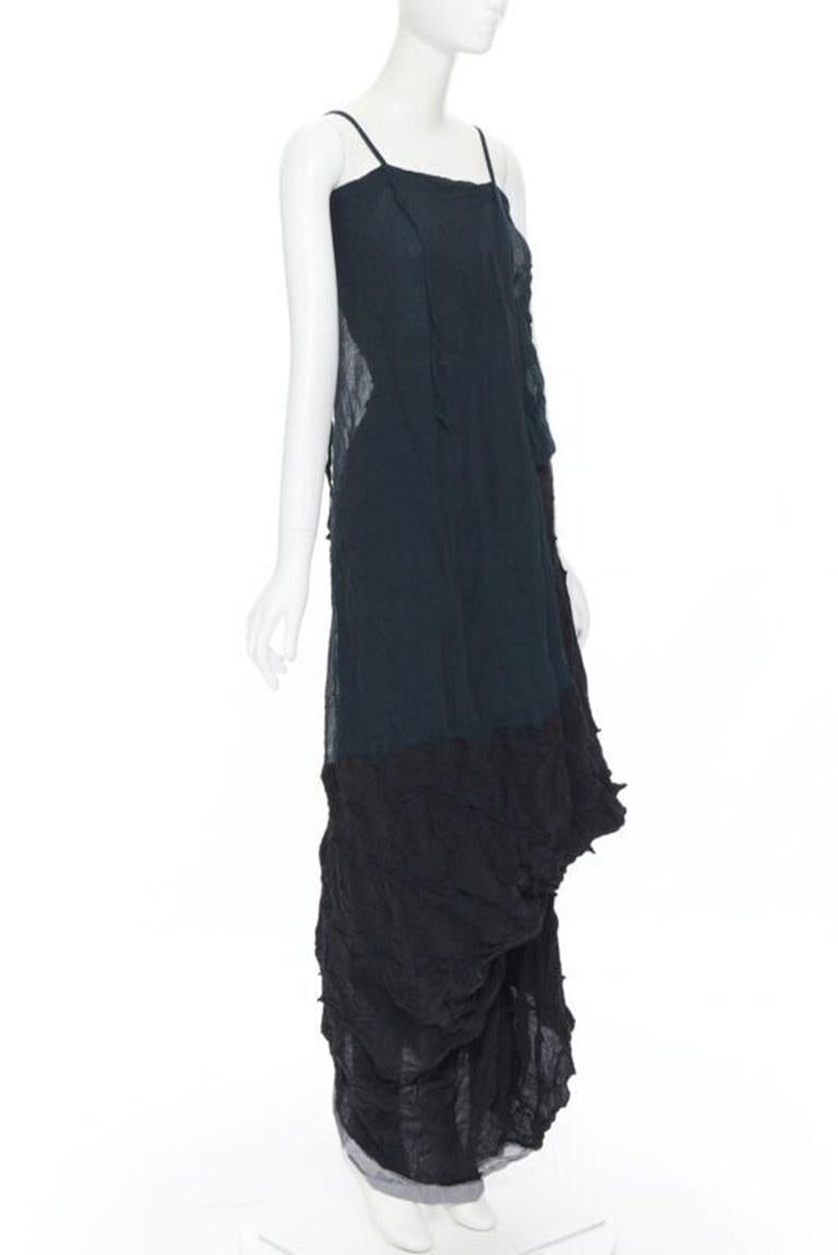 YOHJI YAMAMOTO rare 1995 shibori dyed green black deconstructed dress S In Excellent Condition For Sale In Hong Kong, NT